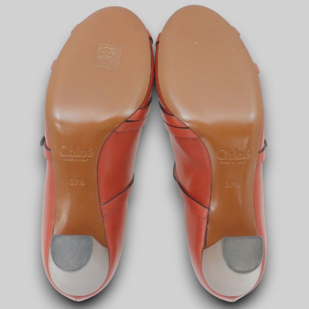 Chloé Leather Mary Jane Heels Terracotta Red Block Heels EU 37.5/US 7 Boxed EUC - Picture 5 of 13